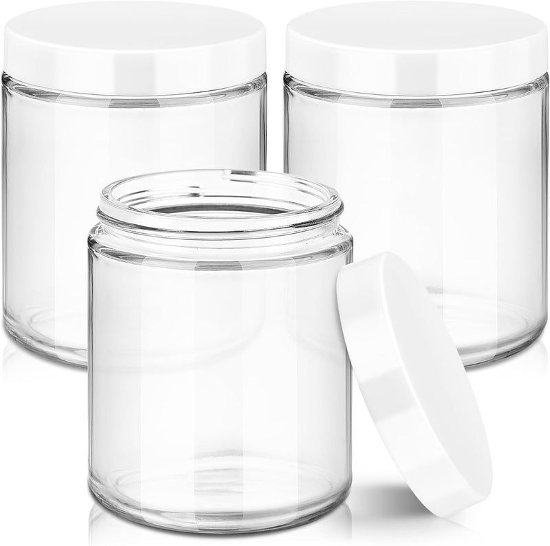 Tecohouse 8oz Glass Jars with Lids, 3 Pack Candle Jars with Blank Labels, 250g Clear Wide Mouth | Cosmetic Containers for Sample, Cream, Lotion, Honey, Powder, Jelly | Kitchen & Home - Image 1